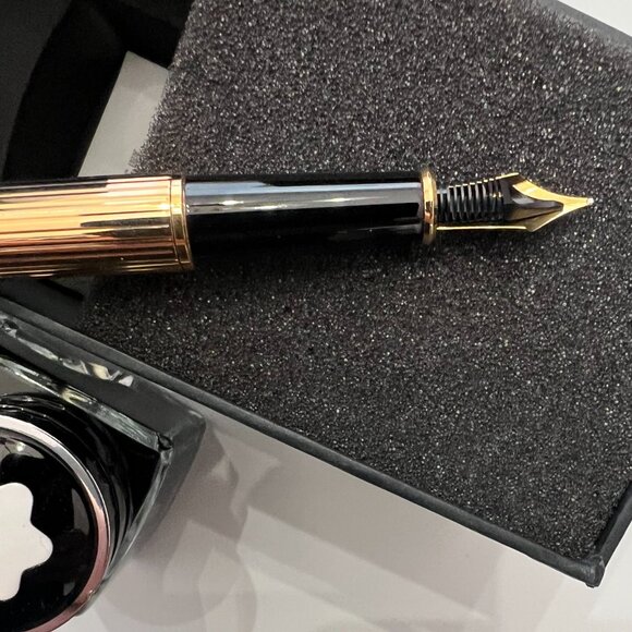 Mont Blanc Sterling Silver w/24K Gold Plate Fountain Pen + Ink Bottle! - Picture 6 of 16